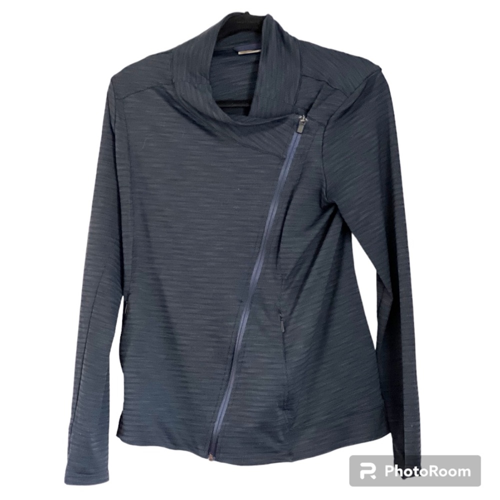 ATHLETA Intention 2.0 Jacquard navy asymmetrical zip-up jacket size S/M